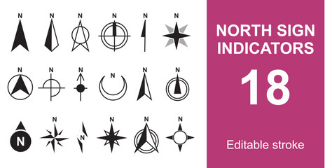 Minimalist North Arrow Indicators for Map Design, Cartography and Navigation © Chromatic Tales