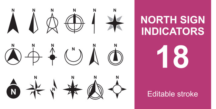 Minimalist North Arrow Indicators for Map Design, Cartography and Navigation
