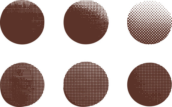 Six brown circles with dot patterns