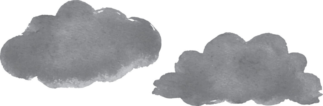 Two gray watercolor clouds on white background