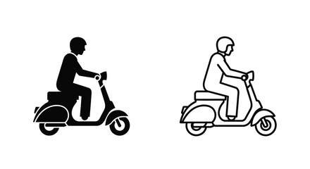 Two figures riding scooters depicted in a striking black graphic silhouette © Mama