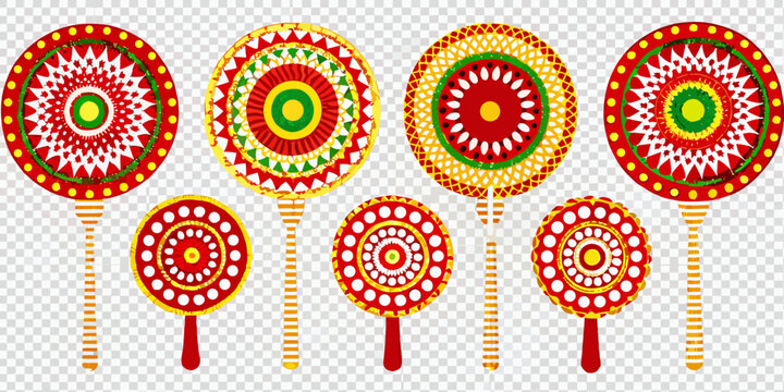 Colorful traditional mexican clackers with intricate geometric designs displayed