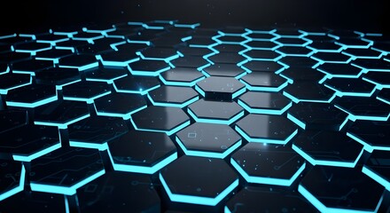 Fototapeta premium Hexagonal grid pattern with a central dark cluster of shapes