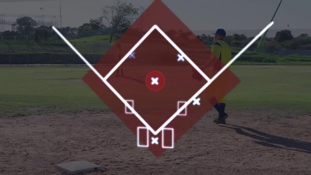 Camera showing overlay, fielder adjusting while yellow arc tracing ball path for baseball coaches