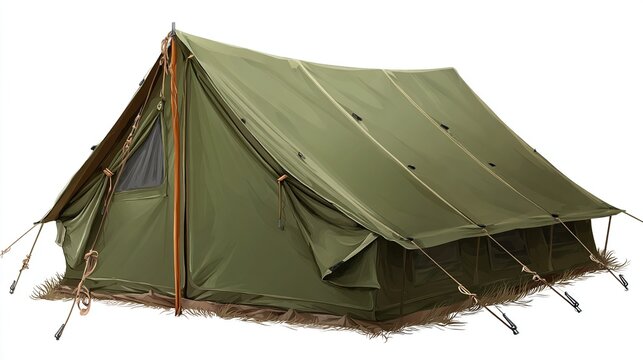 Military tent in olive green fabric for camping and outdoor activities