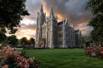 Obraz premium Grand castle-like building in neo-Gothic style.
