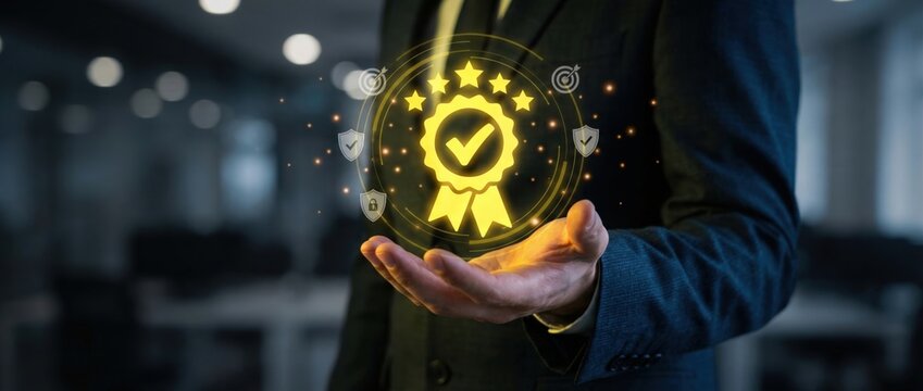 Celebrating achievement business recognition and award ceremony corporate office digital illustration professional environment close-up perspective