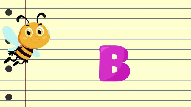 B Is For Bee Cartoon Character Alphabet For Kids Learning&ndash; 4K Animation Video Motion Graphics With Background