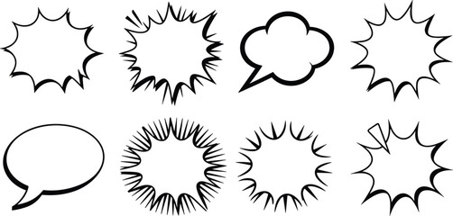 Collection of hand drawn comic book speech bubbles and explosion effects © Craft Designer