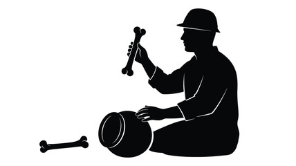 Archaeologist examining ancient bones and pottery a striking silhouette © MDShawon