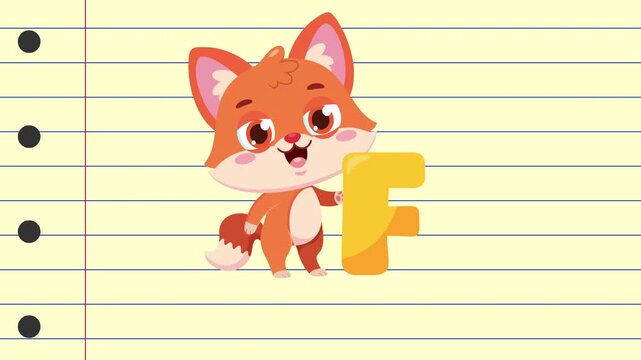 F Is For Fox Cartoon Character Alphabet For Kids Learning &ndash; 4K Animation Video Motion Graphics With Background