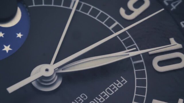 Close Up of Elegant Blue Wristwatch with Moon Phase Complication