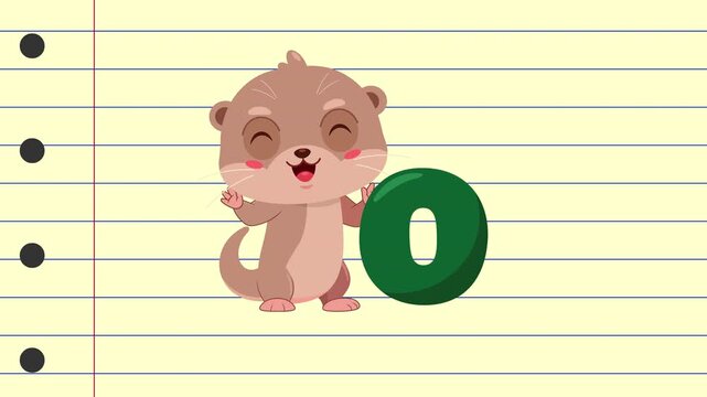 O Is For Otter Cartoon Character Alphabet For Kids Learning &ndash; 4K Animation Video Motion Graphics With Background