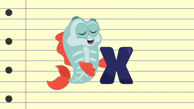 X Is For X-ray Fish Cartoon Character Alphabet For Kids Learning &ndash; 4K Animation Video Motion Graphics With Background