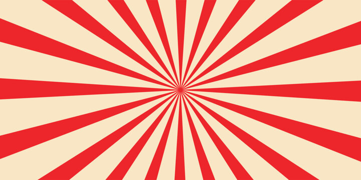 Circus background and spiral retro rays vector pattern. Vintage poster of red white sun or star burst radial lines with grunge texture, circus, carnival, summer fair or chapiteau backdrop,eps.10