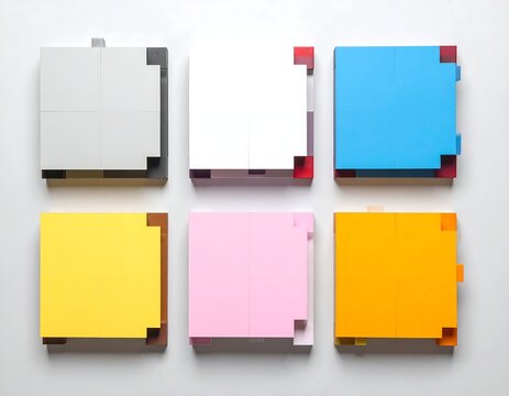 A 3x2 grid of hollow colored squares with shadows on a gray background