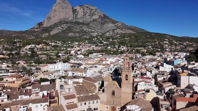 Finestrat village skyline Puig Campana mountain Spain