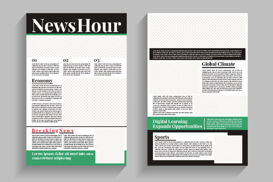 2 page newspaper print template design professional World newspaper with text information
