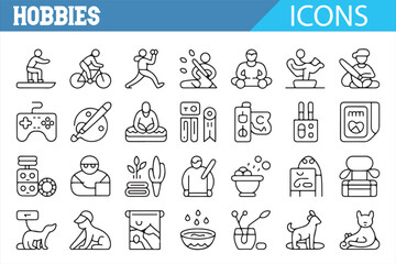Fototapeta premium Lifestyle hobbies icon set outline leisure activity vector collection