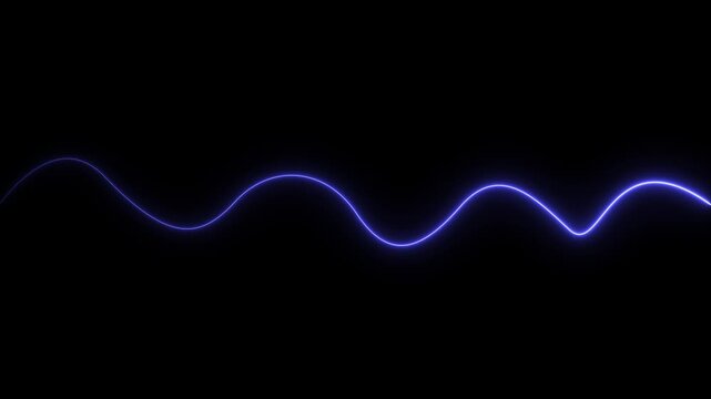 A single continuous glowing blue neon light line forming a smooth horizontal wave pattern against a solid black background representing energy flow or a digital signal pulse in a minimalist style