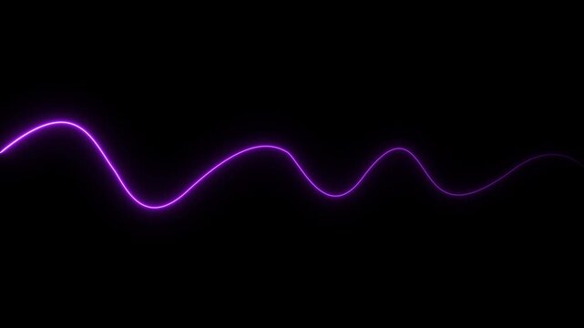 A single continuous glowing purple neon light line forming a smooth horizontal wave pattern against a solid black background representing energy flow or a digital signal pulse in a minimalist style