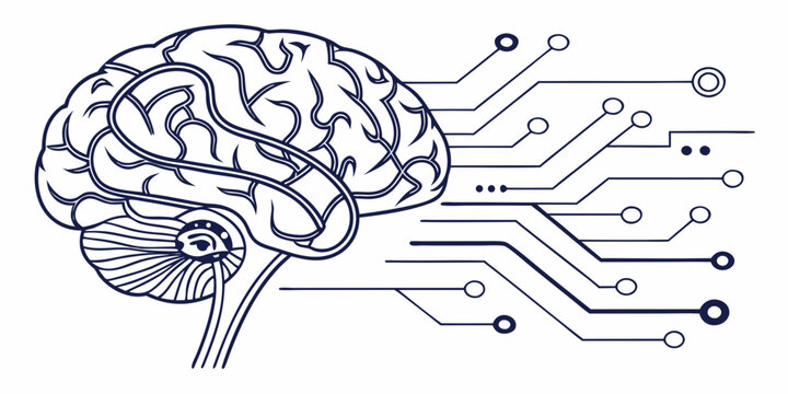 Ai brain connected to digital network circuitry illustration with intelligence technology circuitry artificial connection computer processing cybernetic abstract thinking