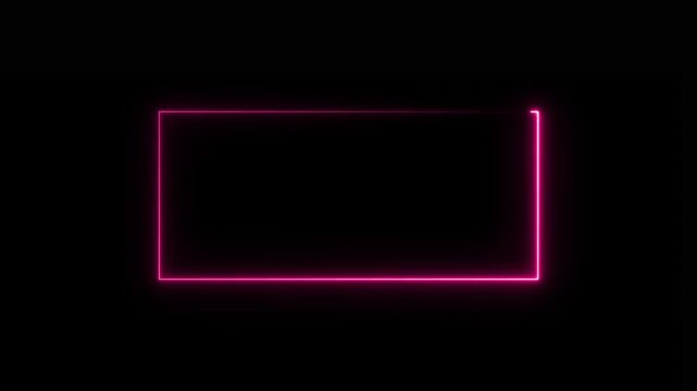 Glowing pink neon rectangular frame isolated on a black background with a thin light border effect for digital signage and requiring a vibrant illuminated rectangular outline