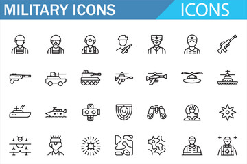 Fototapeta premium Military symbols and equipment icons set war army vector bundle