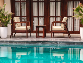 Fototapeta premium rest area for relaxation nearby poolside