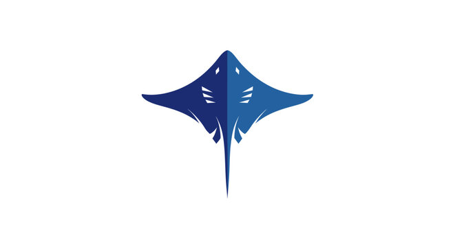 Abstract Blue Stingray Silhouette Flying on White Background