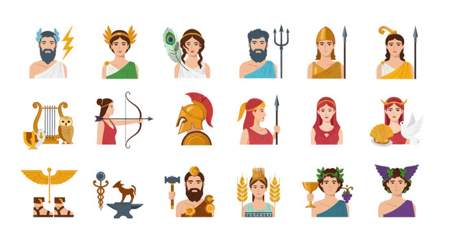 Ancient Greek Gods and Goddesses Pantheon Icons Set