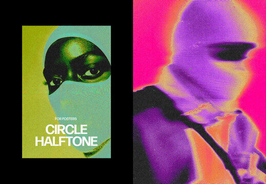 Circle Halftone Poster Photo Effect Mockup