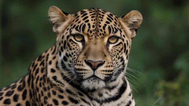 Close-up of a majestic jaguar resting amidst lush green foliage in a dense jungle environment