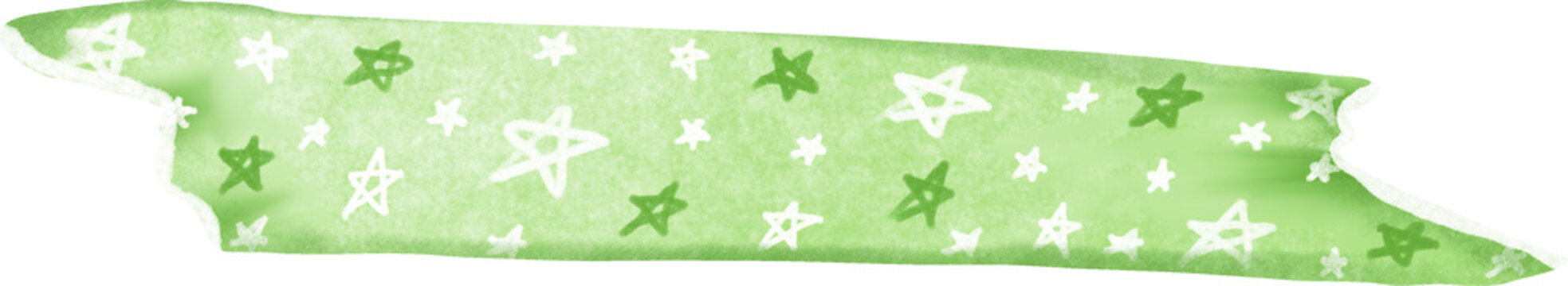 Green Star Washi Tape Sticker Isolated. Decorative Masking Tape Element for Scrapbooking, Branding, Digital Design & Crafts