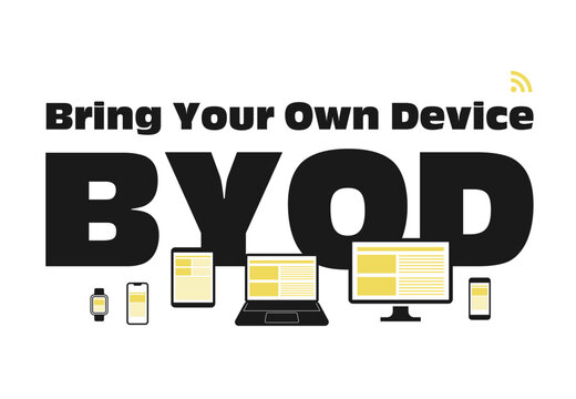 BYOD 私的デバイスの業務活用イメージのイラスト ベクター 白背景