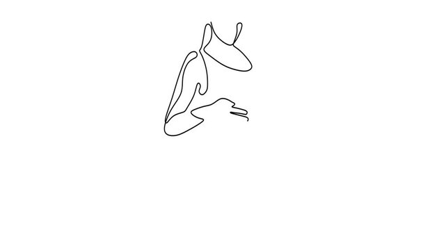 Animated self drawing of continuous line draw of  woman in a bikini posing.  Full length one line animation. 4K