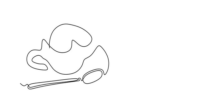Animated self drawing of continuous line draw of  Coffee Cup and Croissant  Full length one line animation. 4K