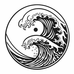 Fototapeta premium Wave, Ocean, Circle, Black, Vector Icon