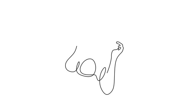 Animated self drawing of continuous line draw of  beautiful woman with big hat   Full length one line animation. 4K