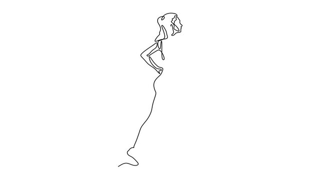 Animated self drawing of continuous line draw of  Woman Running   Full length one line animation. 4K