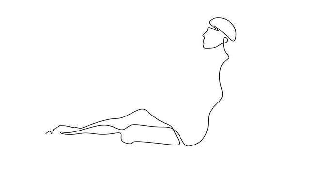 Animated self drawing of continuous line draw of beautiful woman with big hat.   Full length one line animation. 4K