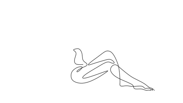 Animated self drawing of continuous line draw of beautiful woman with big hat.   Full length one line animation. 4K