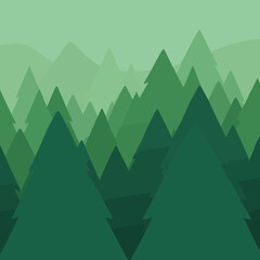 Fototapeta premium Minimalist Green Forest Vector Illustration with Layered Pine Trees Background