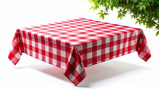 Red and white checkered tablecloth on wooden table, picnic setup, dining table, outdoor meal, table cover, gingham pattern, kitchen decor, home dining, summer picnic, table setting