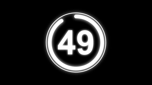 Abstract 54 Seconds countdown timer. Circle Countdown Timer from 54 to 0 seconds, Round Countdown Timer Interface Animation on Dark Background.