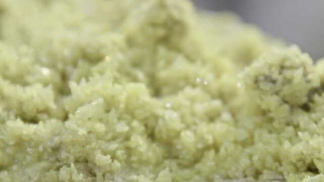Close up view of the sulfur on the volcano of Mendeleev on Kunashir island. Russia