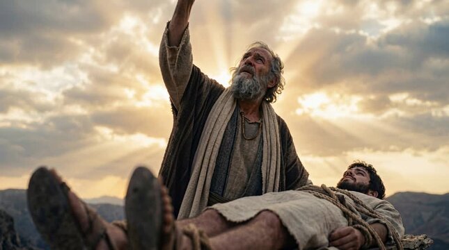 Abraham About to Sacrifice Isaac as God Intervenes at the Last Moment, A Test of Faith