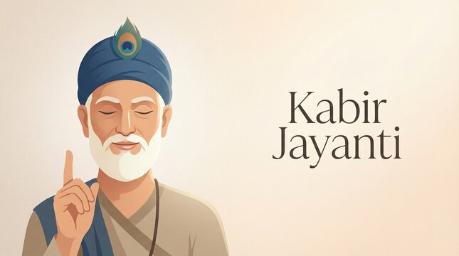 Kabir Jayanti saint portrait illustration with blessing hand gesture spiritual wisdom theme soft texture background for greeting banner poster design use