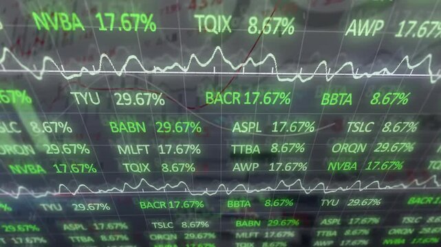 Camera tilting causing finance tickers showing rising rates sparkline moving to show market risk