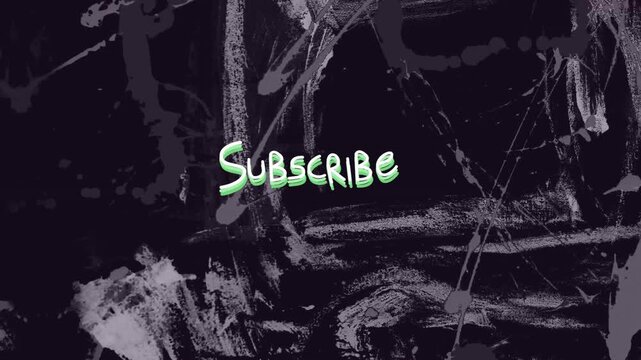Handlettered Subscribe cycling pastel-neon colors on each beat, bars rotating for subscribe prompt